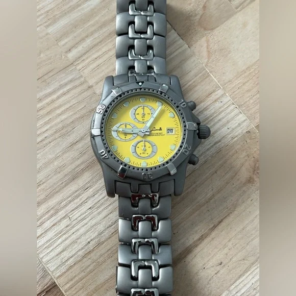 Lorelli Titanium Rare Men’s Chronograph Watch Yellow Dial Titanium Bracelet Date